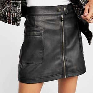Free People Black Leather Mini Skirt